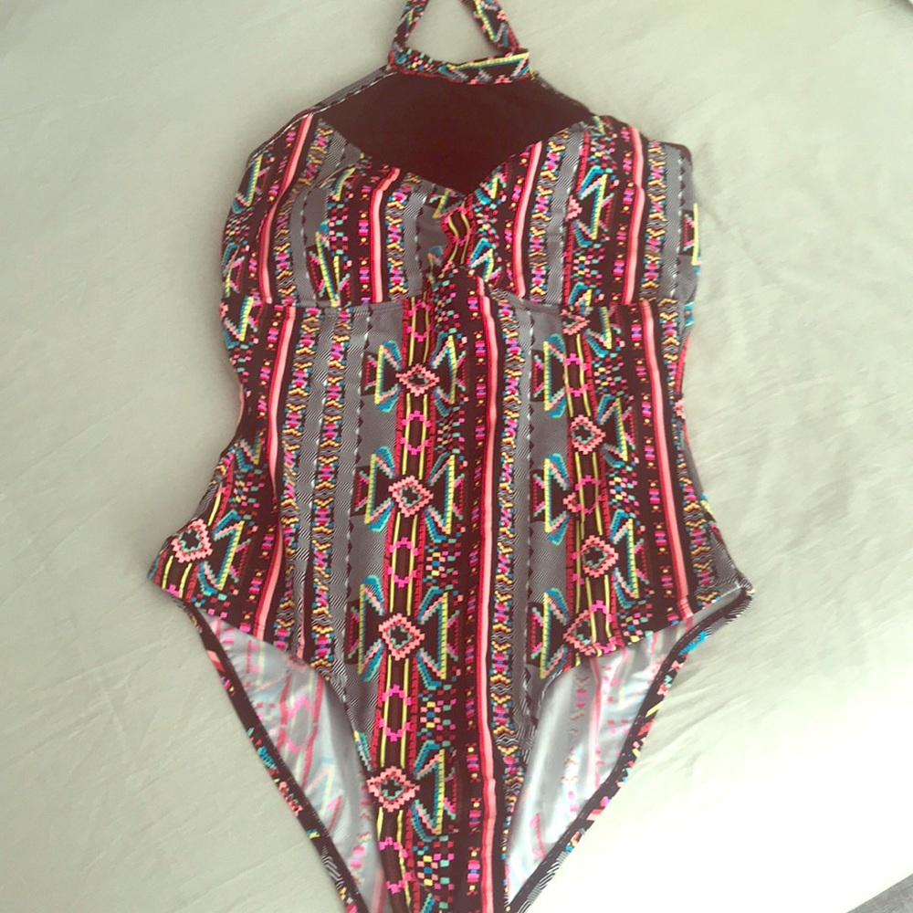 Aztec halter sheer bathing suit